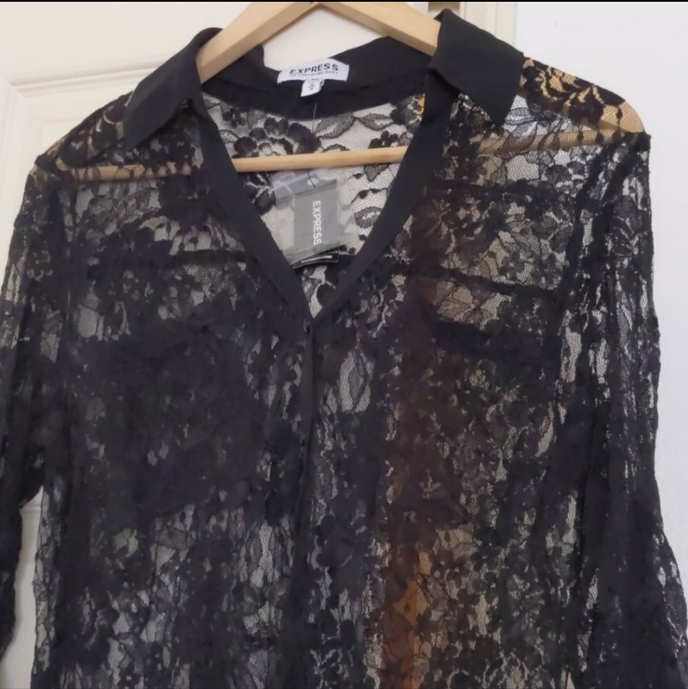 Nwt Express Portofino Sheer Lace Blouse